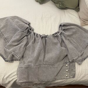 IRO Kenya Washed Gray Off-Shoulder Crop Top